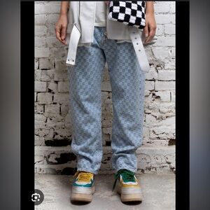 R13 Checkerboard Boyfriend Jeans Size 27 Japanese Fabric Made in Italy Checkered
